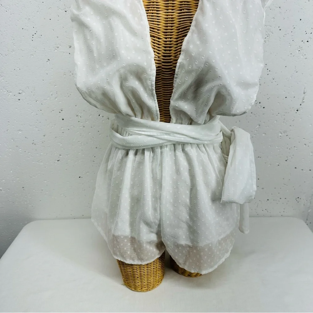 Showpo Size 2 California Sunset White Swiss Dot Criss Cross Back Playsuit